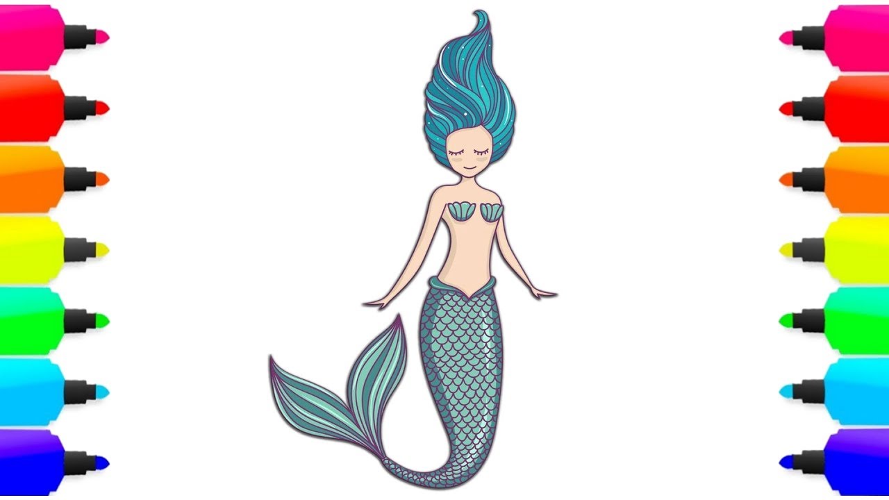 1280x720 Mermaid Painting And Coloring Drawing For Kids Mermaid Drawing