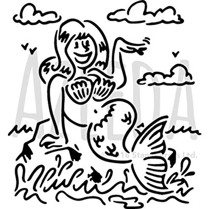 425x425 Azeeda 'waving Mermaid' Wall Stencil Template