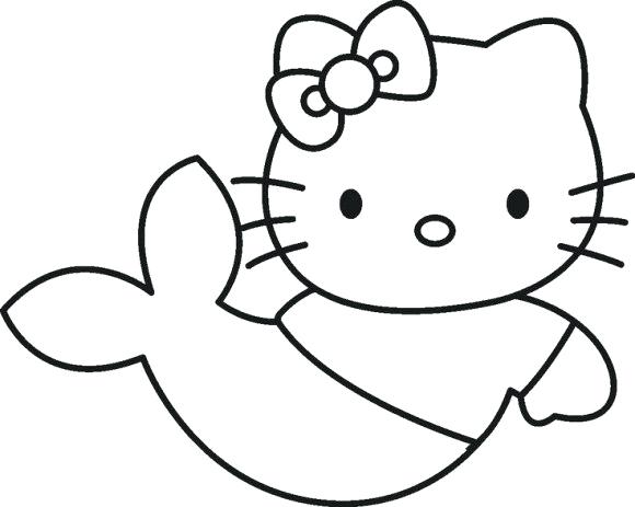 580x463 Mermaid To Draw Simple Hello Kitty Coloring Pages As A Mermaid