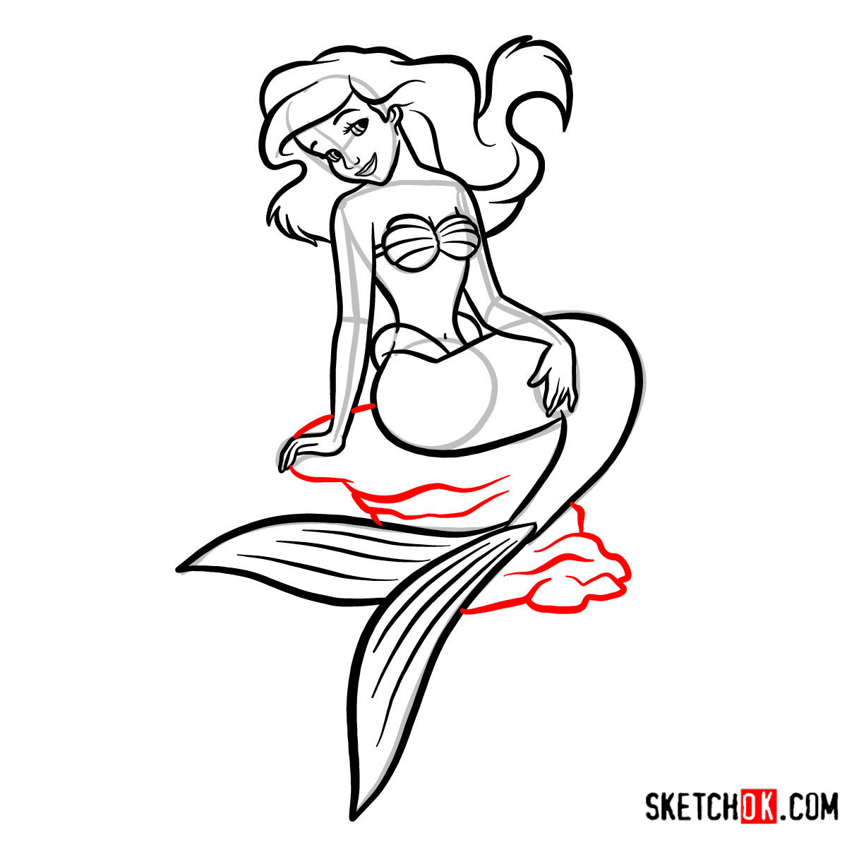 1200x1200 How To Draw Ariel Sitting On A Stone The Little Mermaid
