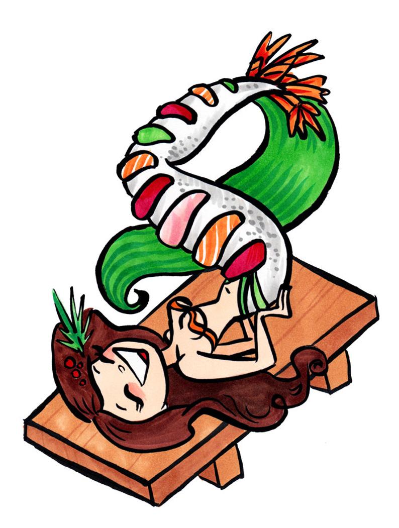 794x1051 Rainbow Roll Sushi Pin Up Mermaid Girl Original Drawing Etsy