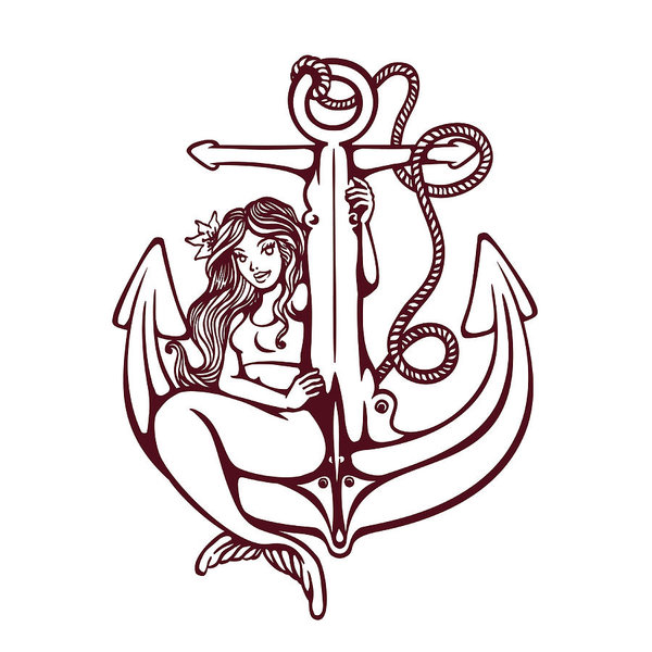 600x600 Siren Mermaid Pin Up Girl On Anchor Old School Tattoo Vector
