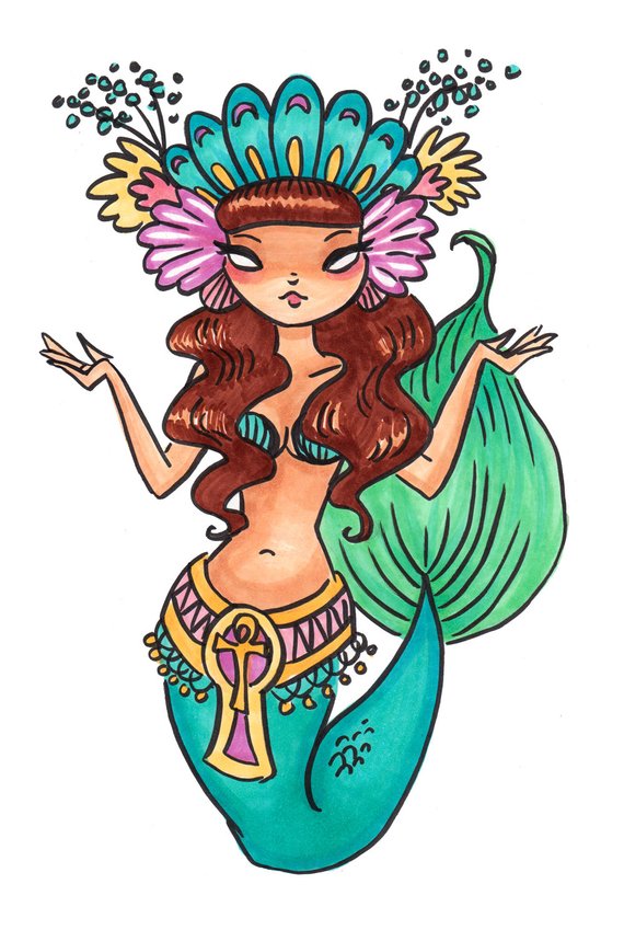 570x849 Tropical Egyptian Pin Up Mermaid Girl Original Drawing Products