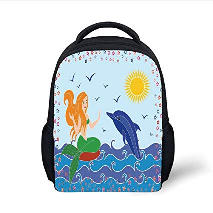 425x425 Iprint Kids School Backpack Mermaid Decor,dolphin