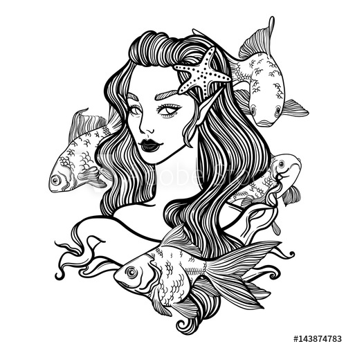 500x500 Cute Vector Art Card With Little Princess Mermaid Girl