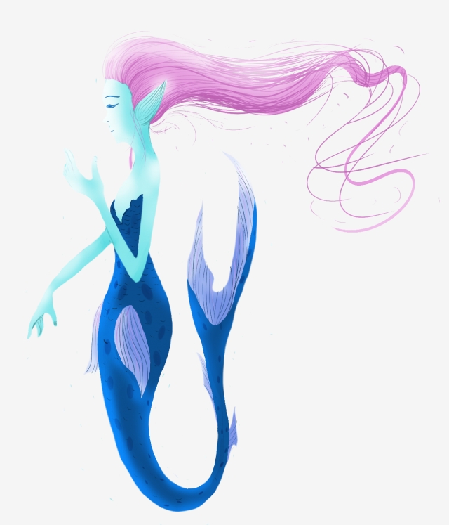 640x747 Cartoon Pretty Mermaid Long Hair, Seabed, Underwater World, Float