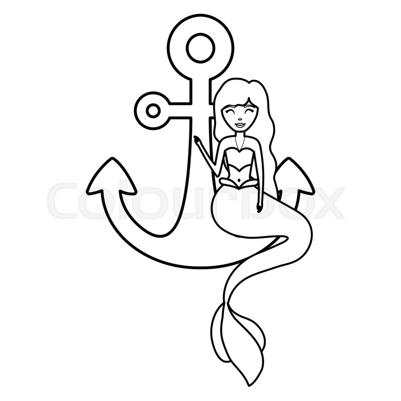 800x800 Cute Fairytale Mermaid With Anchor Stock Vector Colourbox