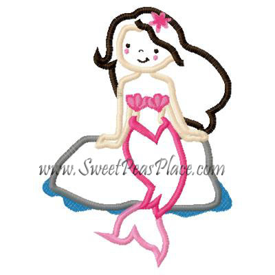 400x400 At Sea, Mermaid On Rock Applique Embroidery Design, Sweet Peas Place