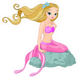 250x250 Mermaid Sitting On Rock Sticker