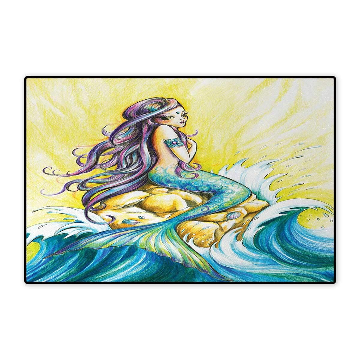 1200x1200 Mermaid,bath Mat,magical Mermaid Sitting On Rock Sunny