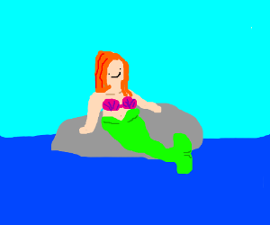 300x250 Little Mermaid Sitting On A Rock Drawing
