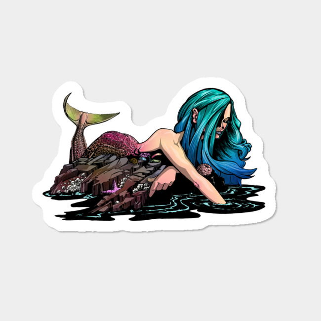 650x650 Mermaid On The Rocks Sticker