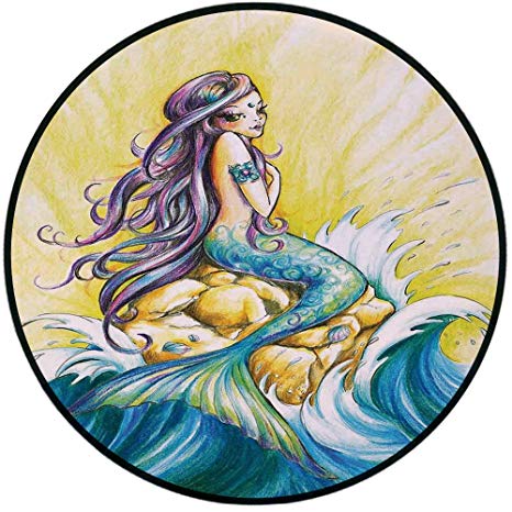 466x466 Printing Round Rug, Mermaid, Magical Mermaid Sitting