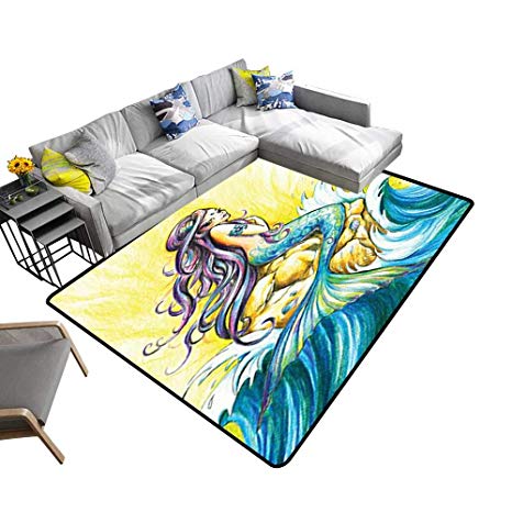 466x466 Alsohome Natural Fiber Area Rug Mermaid Sitting