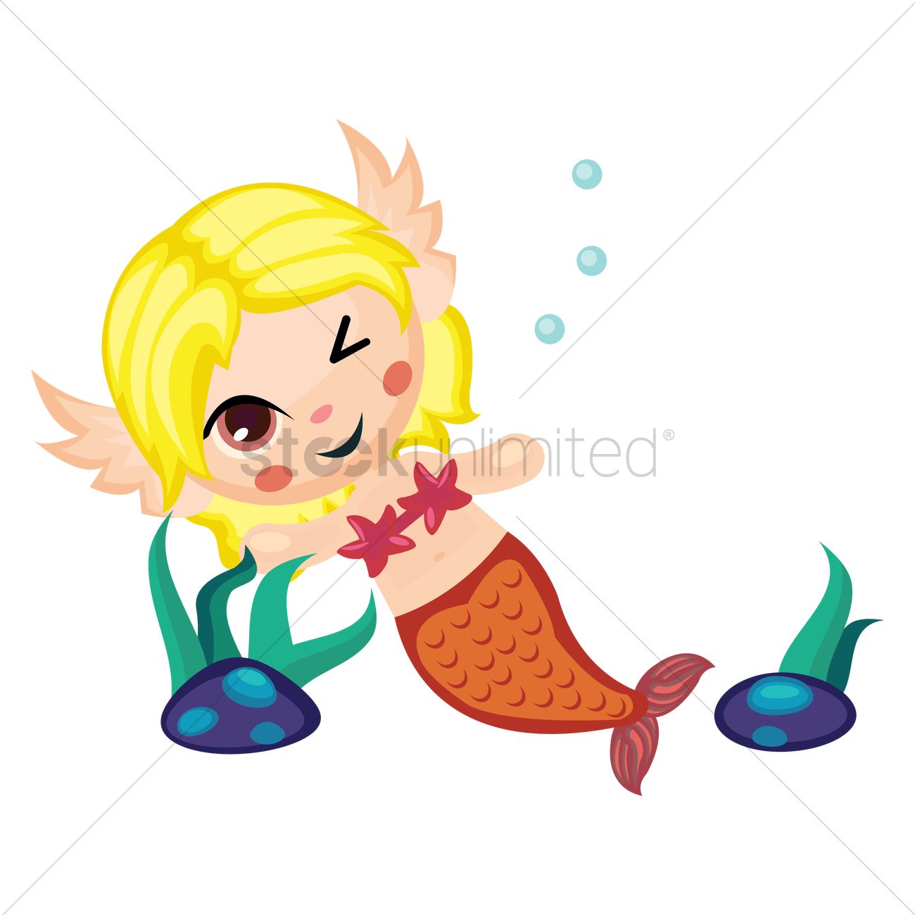 1300x1300 Mermaid Swimming Vector Image