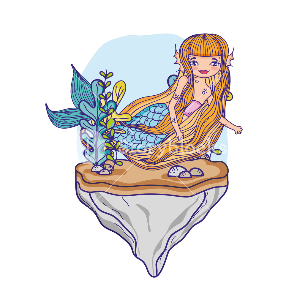 1000x1000 Mermaid Swimming Undersea Cute Colorful Cartoons Vector