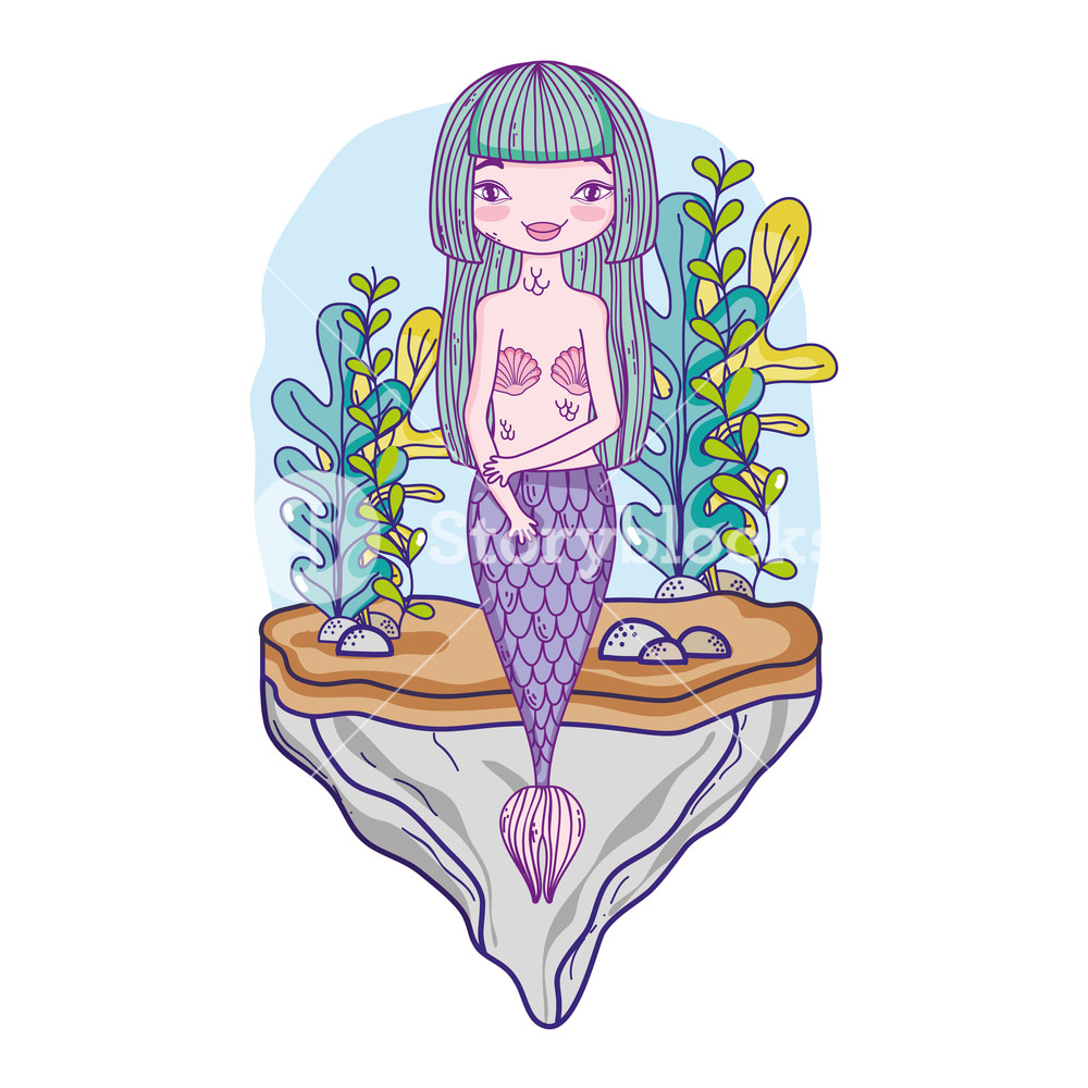 1000x1000 Mermaid Swimming Undersea With Creatures Cute Cartoons Vector