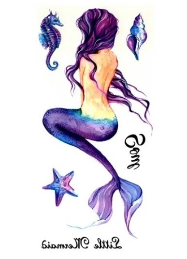 387x535 Beautiful Mermaid Temporary Tattoos Body Art Sea Shells Purple