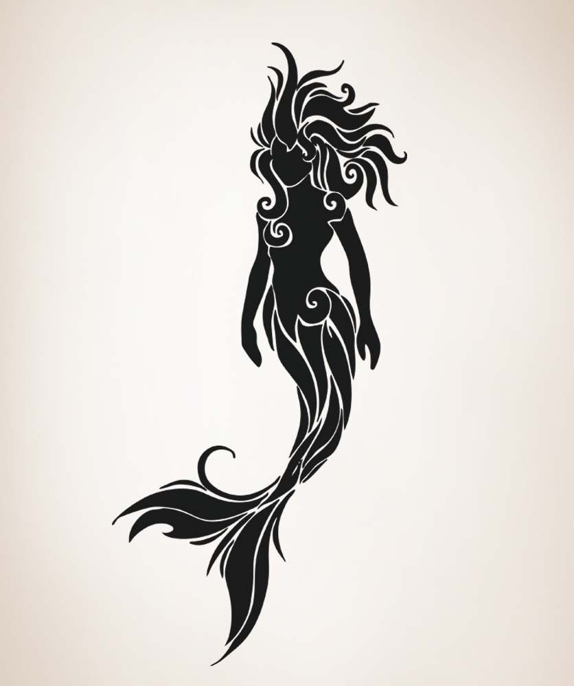 836x1000 black and white mermaid trident tattoo