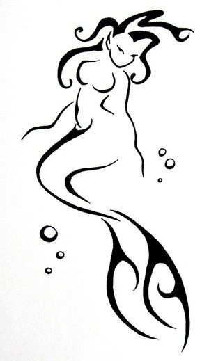 300x519 Stilyzed Black Ink Tribal Mermaid Tattoo Design