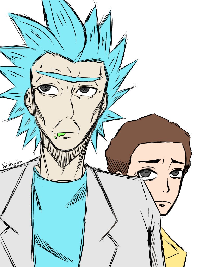 768x1024 decided to draw rick and morty in a kinda messy anime style xd