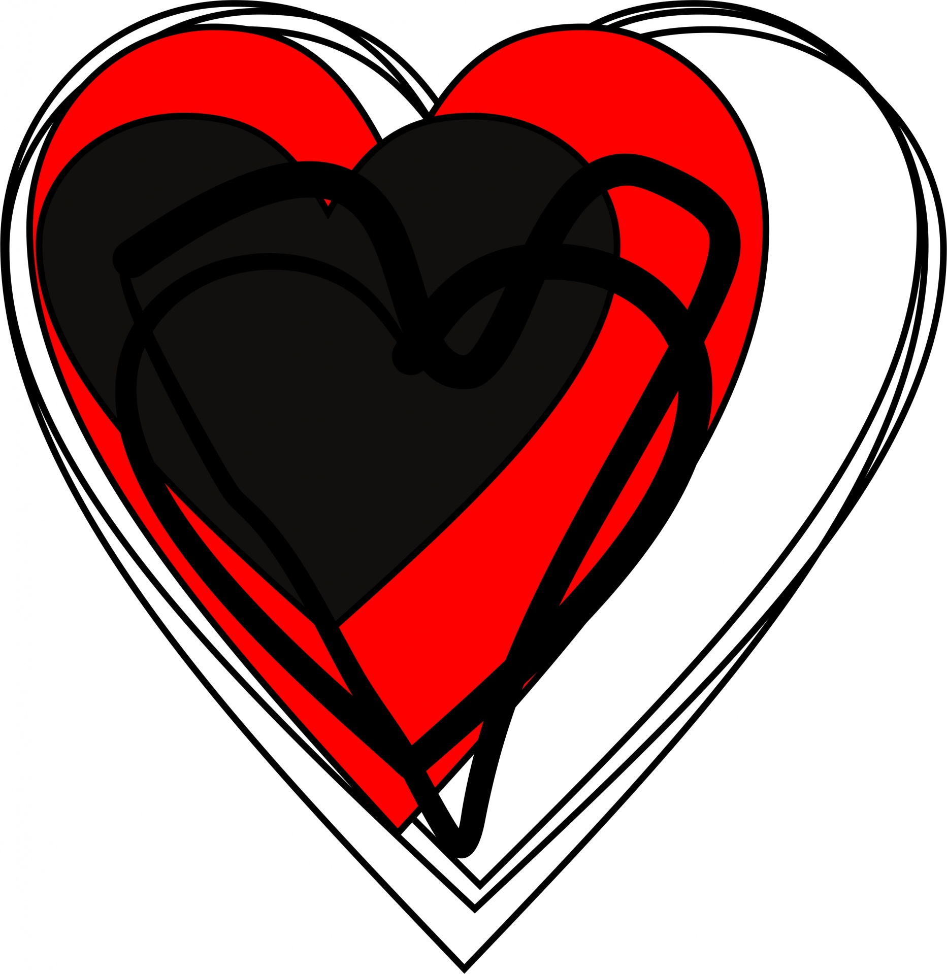 1865x1919 Drawing, Red, Black, Heart, Messy