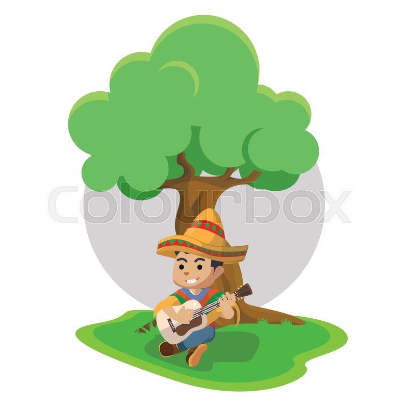 800x800 Mexican Boy Playing Guitar Under Tree Stock Vector Colourbox