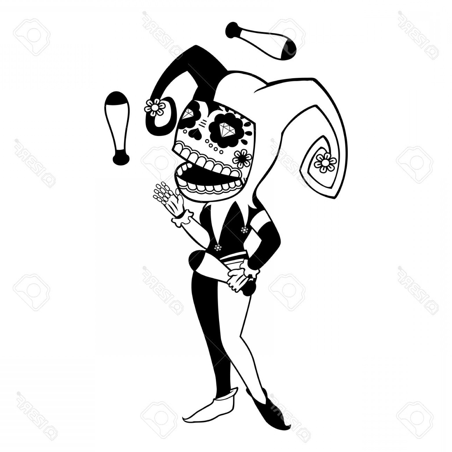 1560x1560 Photostock Vector Girl Clown Juggling Clubs Harley Quinn Vector