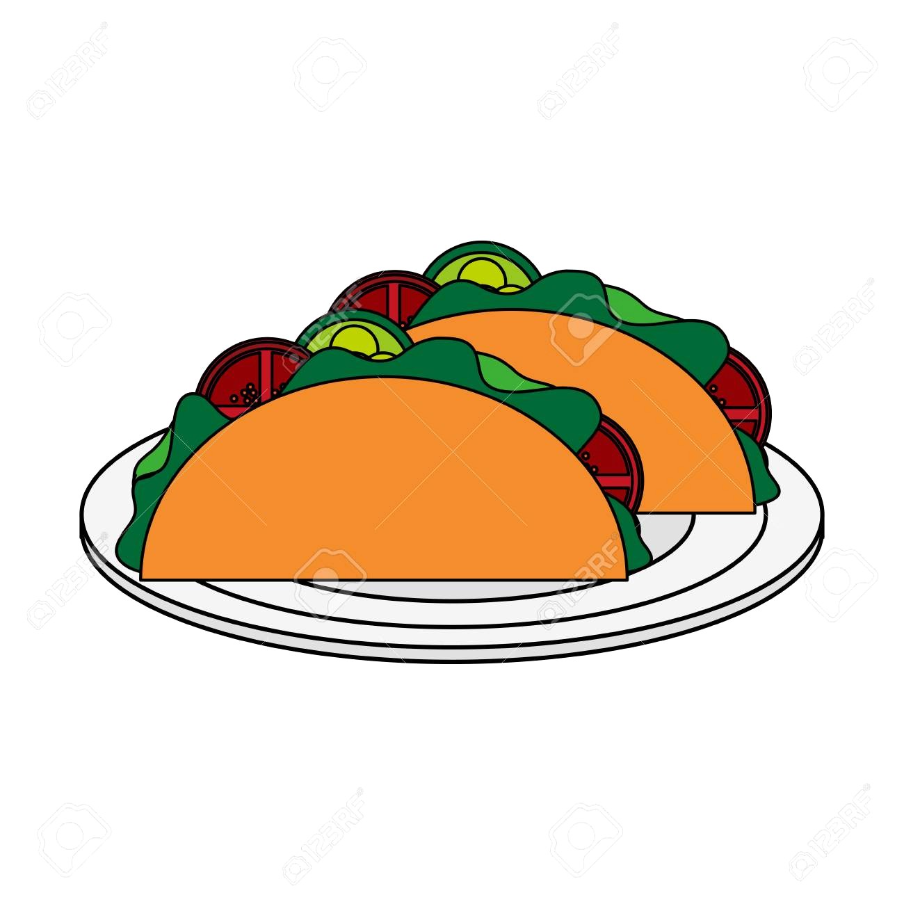 1300x1300 Color Image Cartoon Tacos On Plate Mexican Food In White