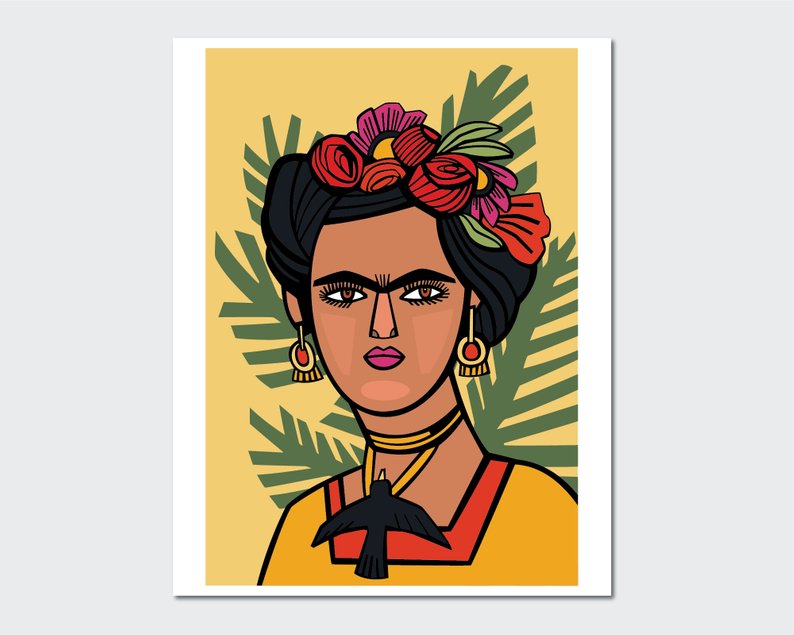 794x635 Frida Kahlo Art Print Illustrated Portrait Mexican Wall Etsy