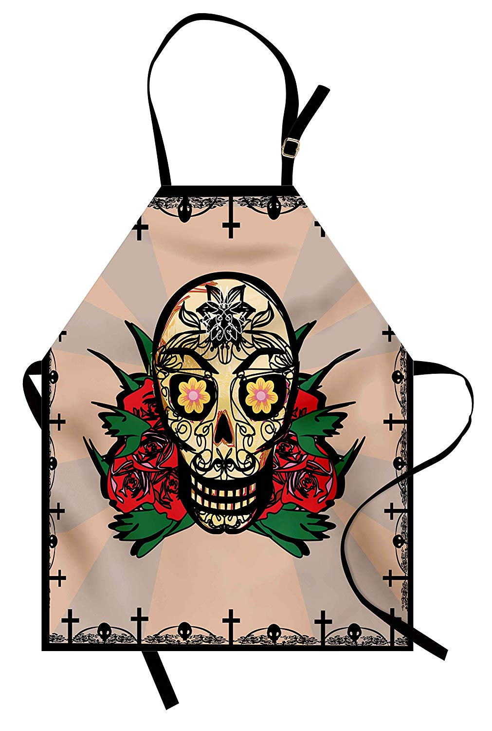 1011x1500 Lunarable Mexican Apron, Romantic Sugar Skull With Red
