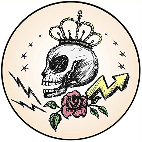 466x466 Short Plush Round Area Rug Mexican Folk Art Inspired