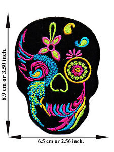 225x300 Black Sugar Skull Mexican Rose Rock Awesome Tattoo Applique Iron