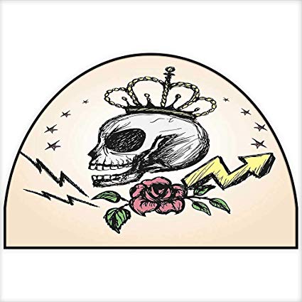 425x425 Half Round Non Slip Mexican Folk Art Inspired Skeleton