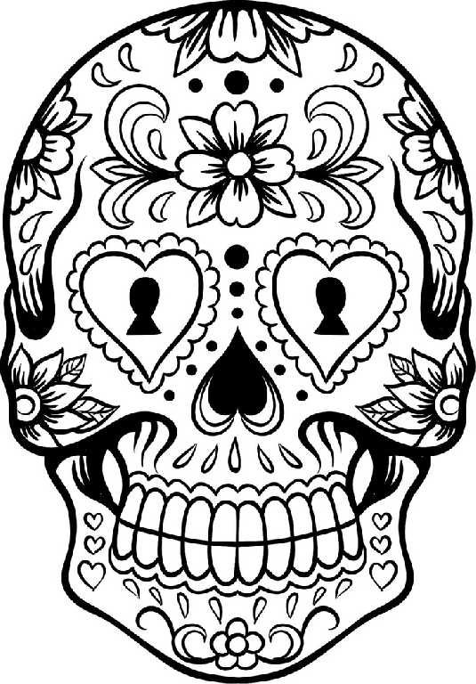 535x768 Sugar Skull And Mexican Flowers Coloring Pages