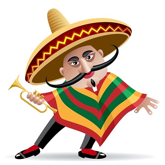 550x550 Mexican Musician In Sombrero With Trumpet Drawn In Cartoon Style