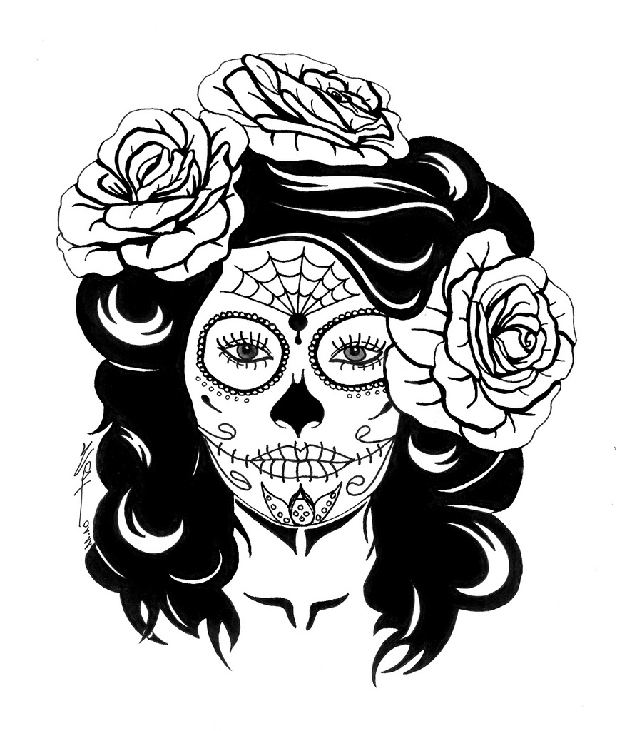 886x1024 Mexican Skull Coloring Pages With Sugar Skull Woman Drawing