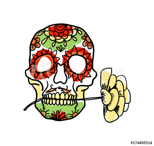 500x476 Sugar Skull Hand Drawn Icon Isolated On White Background Vector