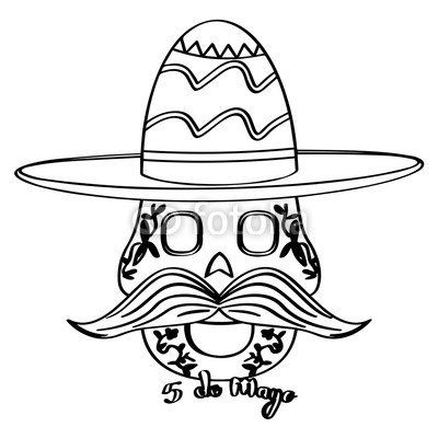 400x400 Sketch Of A Happy Mexican Skull Cinco De Mayo Vector