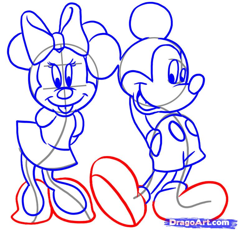 764x737 How To Draw Mickey And Minnie, Step