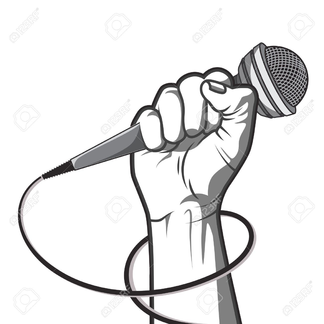 1300x1300 Hand Holding A Microphone In A Fist Illustration In Black