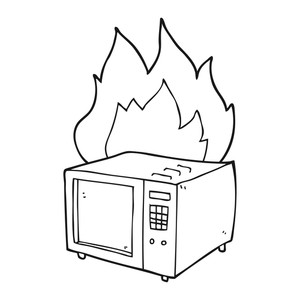 300x300 Freehand Drawn Black And White Cartoon Microwave On Fire Royalty