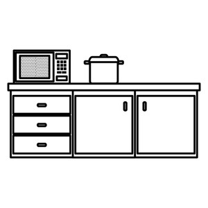 300x300 Kitchen Drawer With Microwave Oven And Pot Vector Illustration