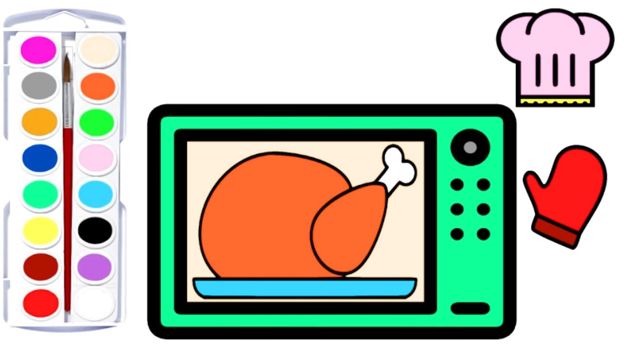 1280x720 Drawing To Microwave Oven, Fried Chicken And Cooking Materials