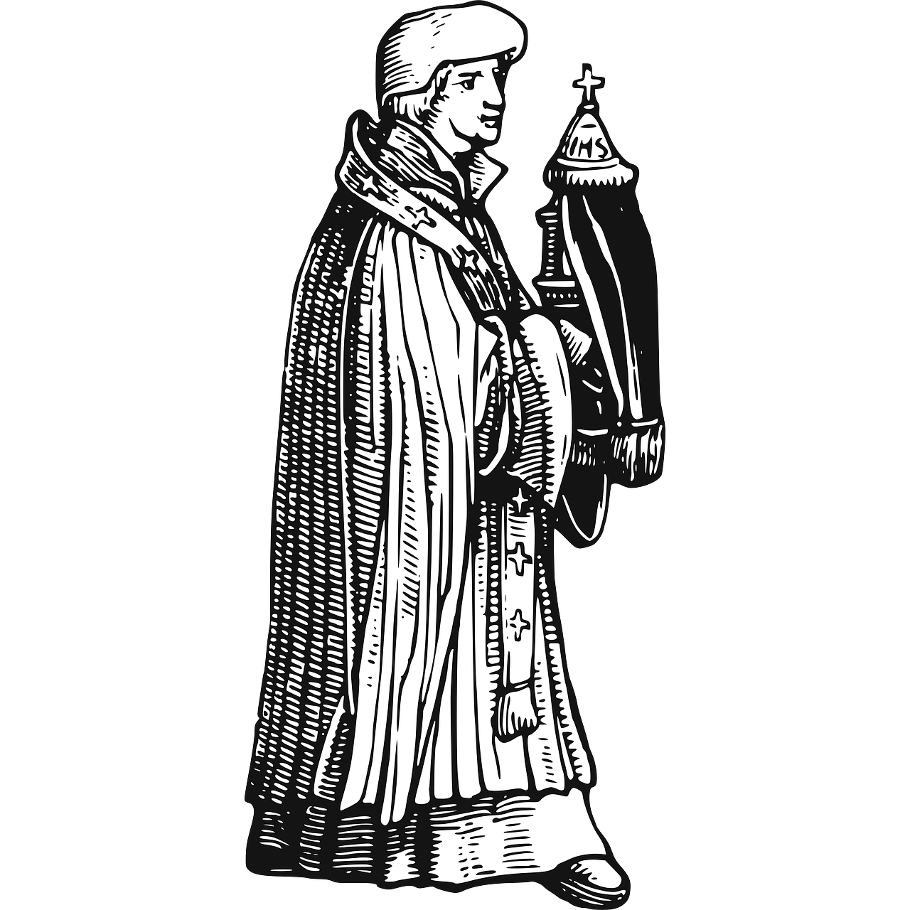 1280x1280 priest, middle ages, wood engraving, sacrament, habit