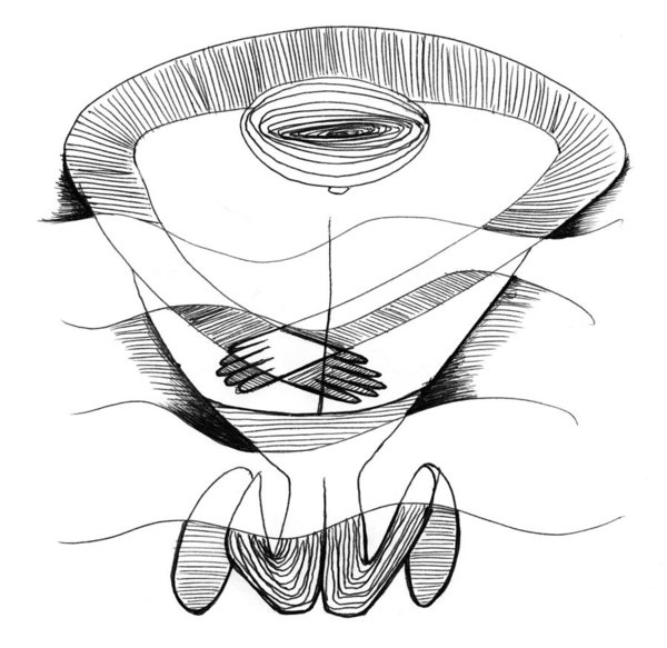 600x583 Right In The Middle Of The Waves Drawing
