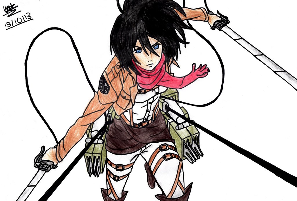 1024x696 attack on titan mikasa drawing