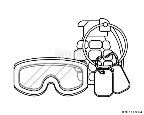500x400 Military Goggles With Grenade And Dog Tag Plate Black And White