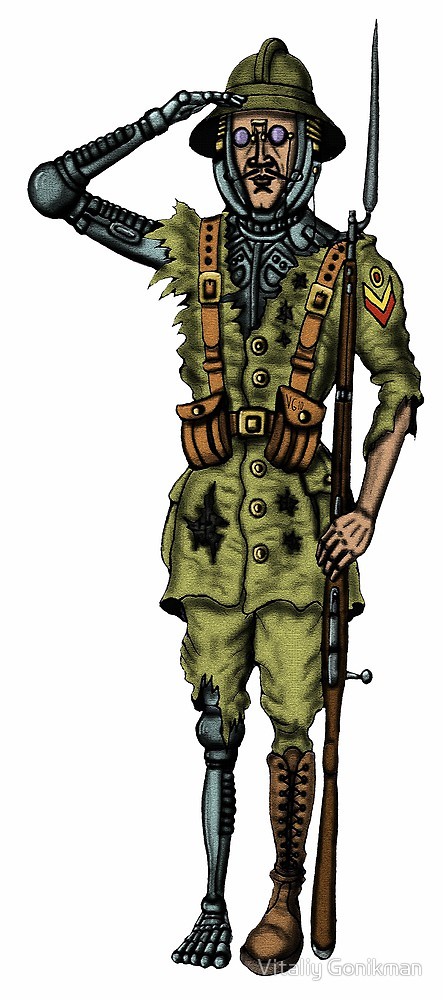 443x1000 Vintage Cyborg Soldier Cartoon Drawing