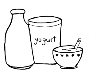 300x247 Drawing Of Yoghurt, Bowl And Milk